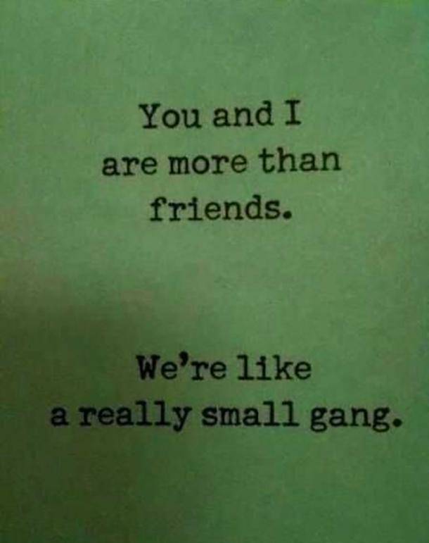 You and I are more than friends. Were like a really small gang.