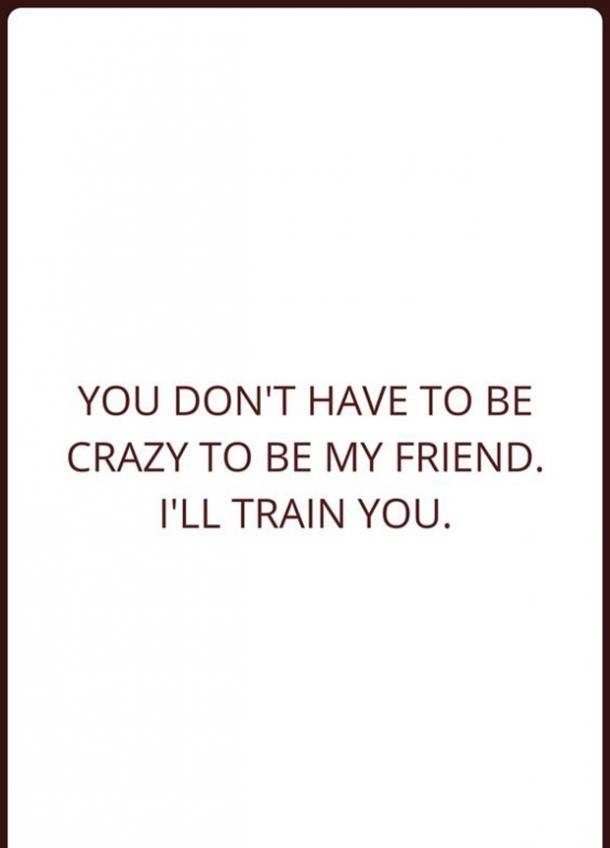 You dont have to be crazy to be my friend. Ill train you