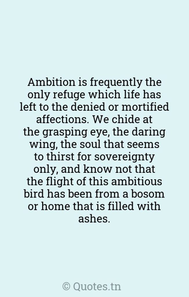 Ambition is frequently the only refuge which life has left to the denied or mortified affections. We chide at the grasping eye