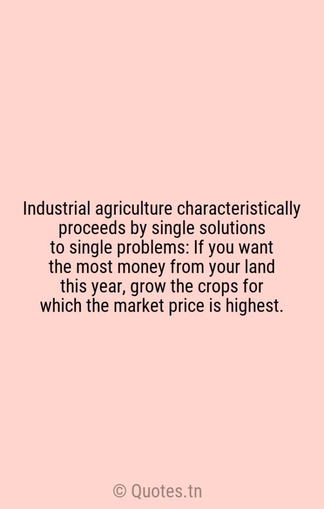 Industrial agriculture characteristically proceeds by single solutions to single problems: If you want the most money from your land this year