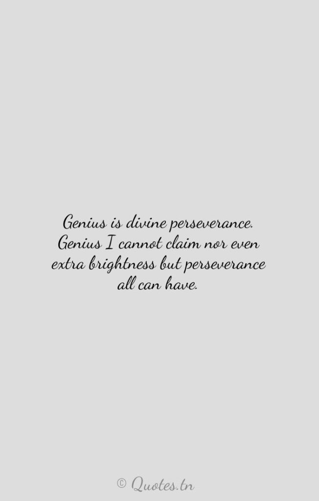 Genius is divine perseverance. Genius I cannot claim nor even extra brightness but perseverance all can have. - Perseverance Quotes by Woodrow Wilson