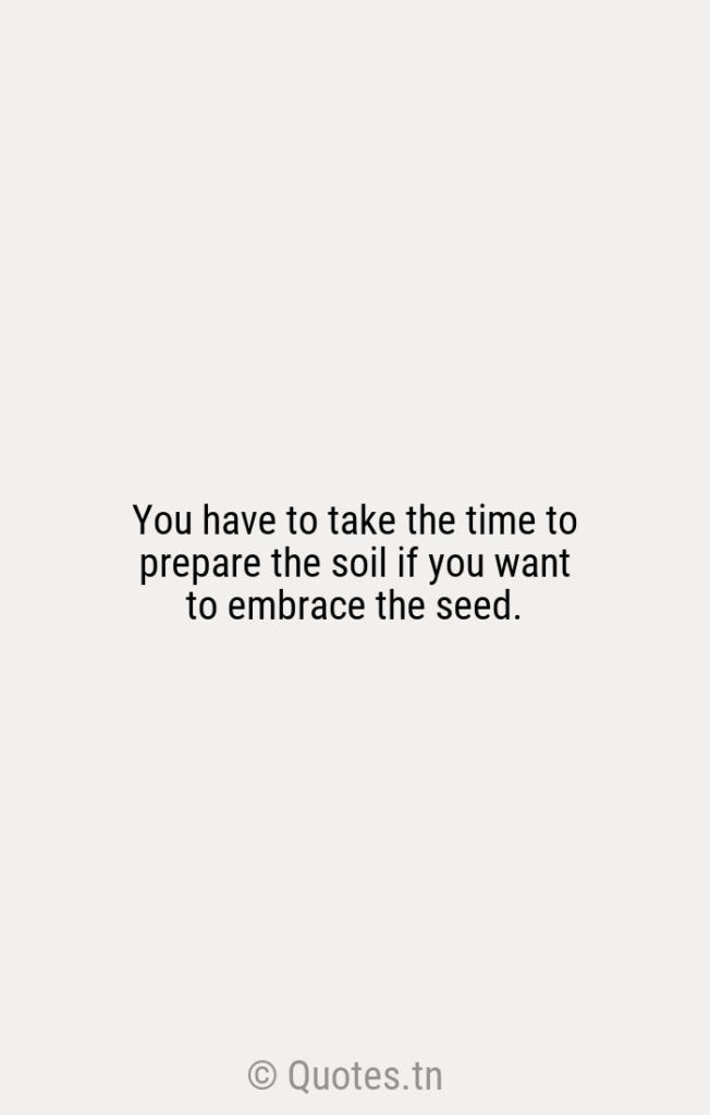 You have to take the time to prepare the soil if you want to embrace the seed. - Want Quotes by William P. Young