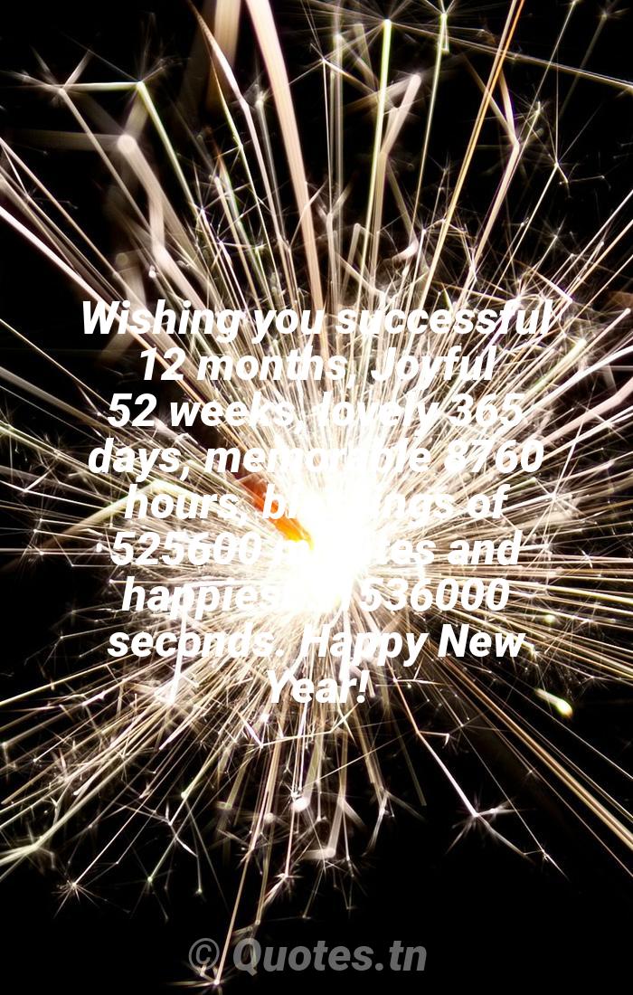 Wishing You Successful 12 Months Joyful 52 Weeks Lovely 365 Days Memorable 8760 Hours Blessings Of Minutes And Happiest Seconds Happy New Year With Image